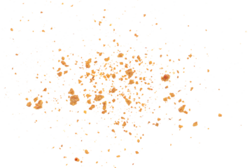 Pile cake crumbs, cookie pieces flying isolated on white, clipping path
