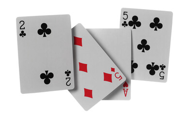 Flying playing cards for poker and gambling, cards isolated on white, clipping path