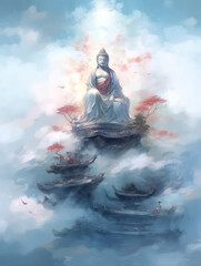 Meditating Buddha Watercolor Artwork Print, Generative AI