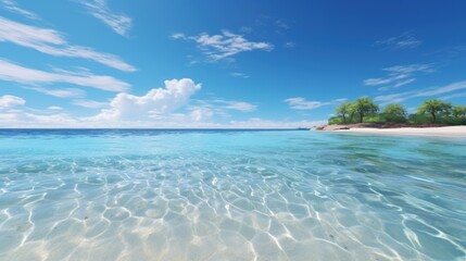 beach with crystal-clear waters against a clear blue sky generative ai