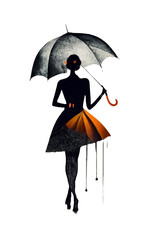 shadowed silhouette of a short black hair woman wearing an umbrella
