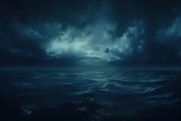 Foto op Aluminium horror black blue sky, sea haunted cloud, scary ocean, depression background, mystery gloomy dark theme, blur texture © Badass Prodigy