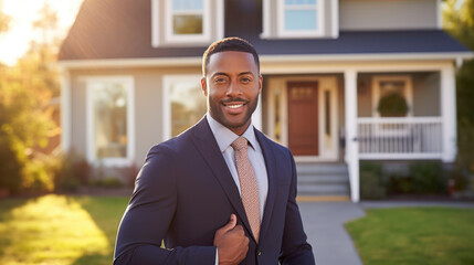 real estate agent in front of a suburban house generative ai - obrazy, fototapety, plakaty