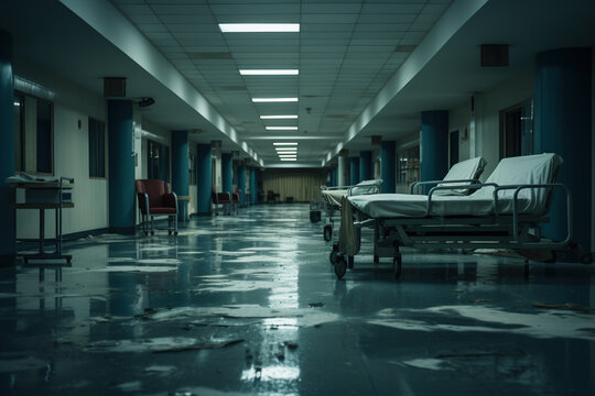 empty haunted abandoned hospital interior. war & disaster concept