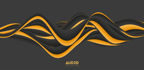 Sound wave visualiztion. 3D solid waveform. Voice sample pattern.