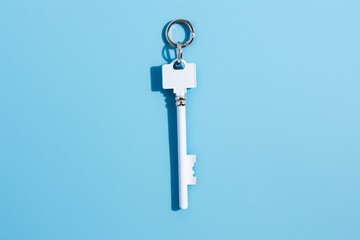 White keychain on blue backdrop. Generative AI