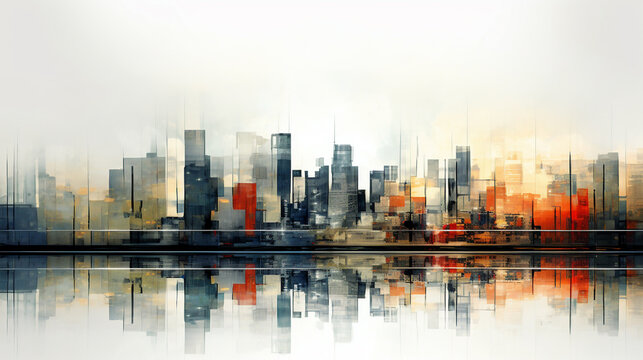 colored abstract city skyline with reflection - modern digital painting - generative AI