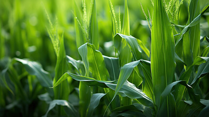 Fototapeta premium A close-up of lush green biofuel crops, such as corn or sugarcane, used for sustainable energy.