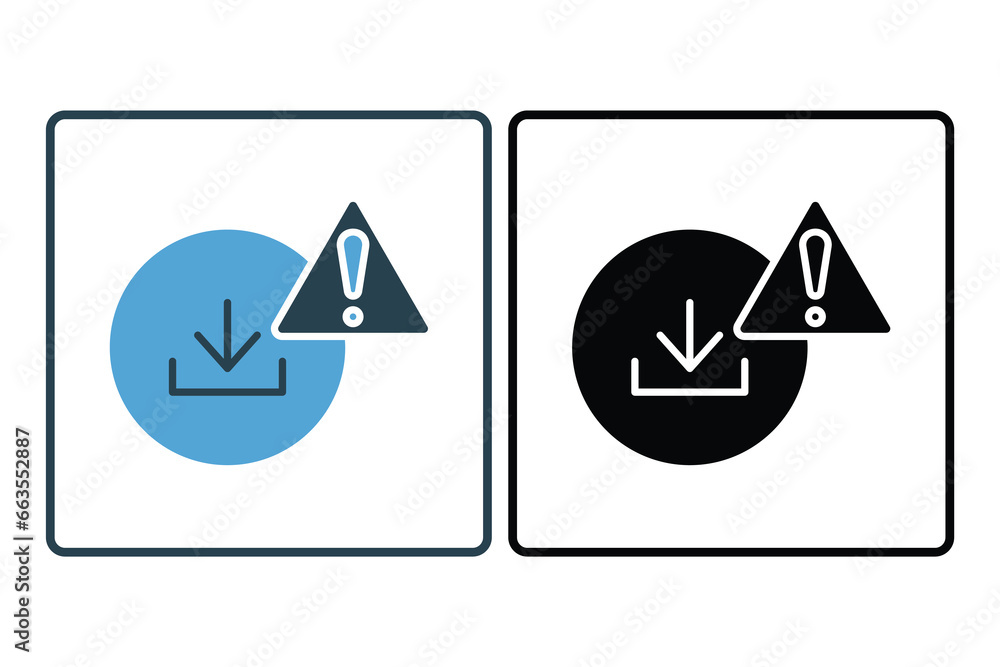 Poster download error icon. down arrow with exclamation mark. icon related to warning, notification. suitab