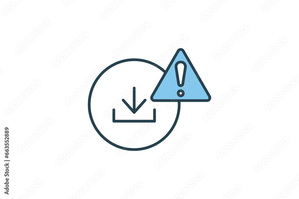 Poster download error icon. down arrow with exclamation mark. icon related to warning, notification. suitab