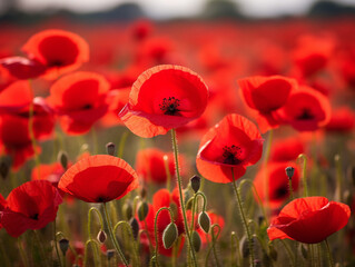 A close-up photograph of a vibrant red poppy, symbolizing remembrance on Remembrance Day.
