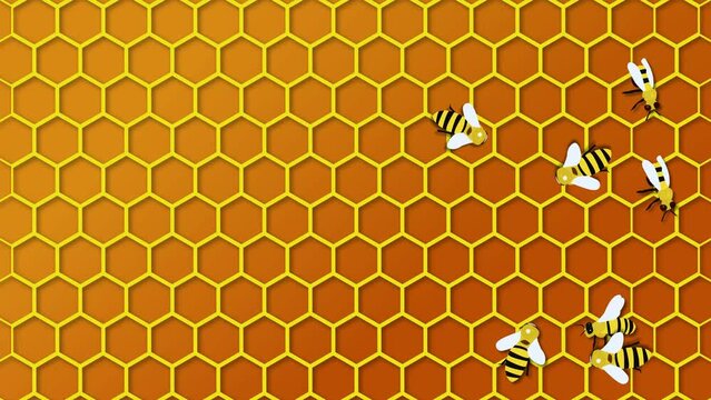 animation of bees on a yellow honeycomb