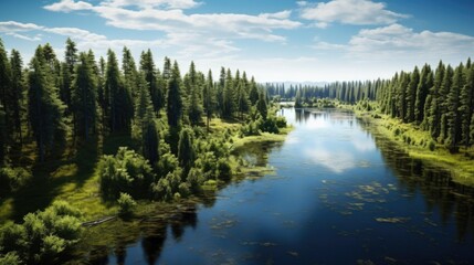 Fototapeta na wymiar serene lake surrounded by dense forest generative ai