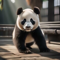 A cute panda wearing a kung fu uniform and striking a martial arts pose5