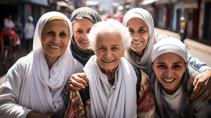 arab women smiling with their hijab, concept free women and equal rights - obrazy, fototapety, plakaty