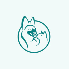 happy and smiling german shepherd dog and cat in a circle logo