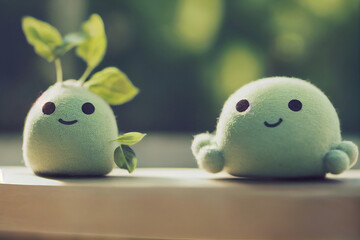 Happy cute green peas smiling