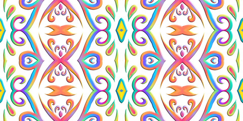 Seamless luxurious batik ethnic dayak traditional Java indonesia with beautiful flowers line art gradient design