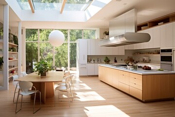 A sustainable and bright kitchen with modern design focused on eco-friendly elements. Generative AI