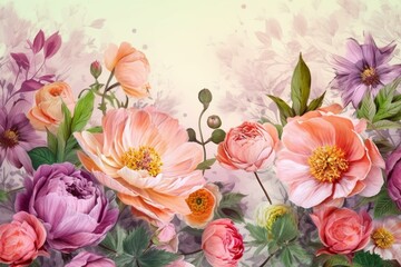 Obraz na płótnie Canvas Background with blooming spring flowers. Generative AI