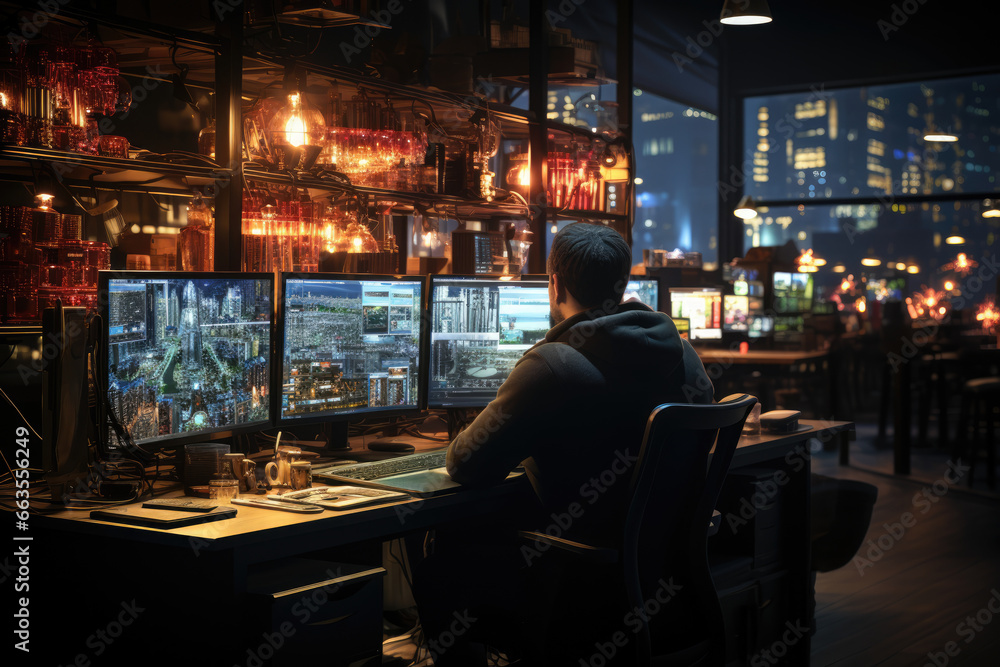 Poster a cybersecurity expert monitoring network traffic for potential threats, emphasizing the importance 