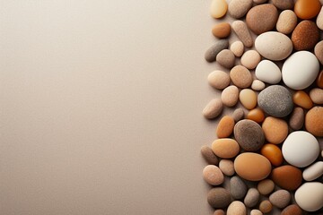 Pebble stones on neutral background with space. Generative AI