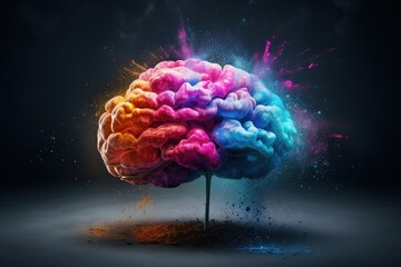 Human brain releasing colorful smoke, human emotions concept, Generative AI - obrazy, fototapety, plakaty