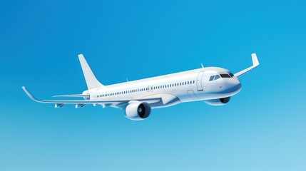 Commercial plane isolated on blue background, white aircraft, Twin-engine jet aircraft, Generative AI - obrazy, fototapety, plakaty