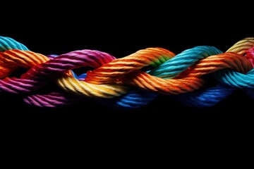 Colorful rope on black background, braided rope, diversity concept, Generative AI
