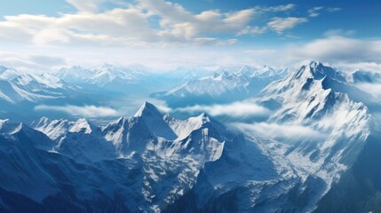 aerial view from a mountain with snow-capped peaks generative ai