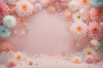 Chrysanthemum Baby Digital Backdrop Photography Background Cake Smash Pastel Pink Backdrop Balloons Overlays Baby Shoots Birthday Party Prop