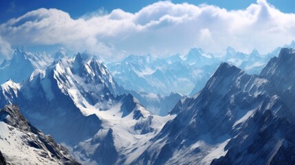 aerial view from a mountain with snow-capped peaks generative ai
