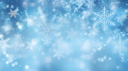 Fototapeta na wymiar blue winter wallpaper with snowflakes falling