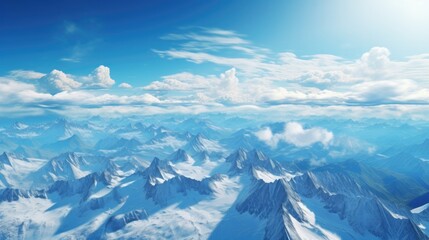 Fototapeta premium aerial view from a mountain with snow-capped peaks generative ai