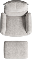 Top view of upholstery white armchair with ottoman - obrazy, fototapety, plakaty