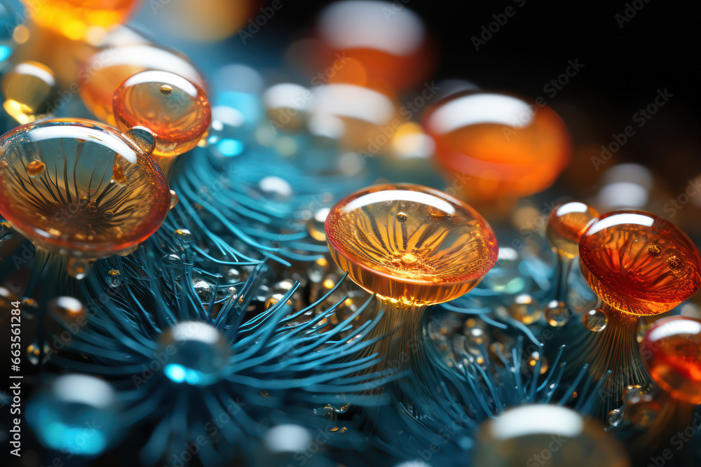 Aufkleber a close-up of a microscope slide with cells and microorganisms, highlighting the microscopic world t