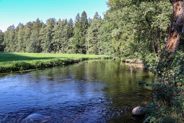 Rospuda River flowing through the Green Lungs of Poland area, Podlasie Voivodeship, Poland, Europe