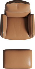 Top view of caramel leather armchair with ottoman