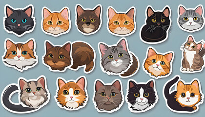 Obraz premium Stickers with small breed cats for children, Very cute, vector graphics