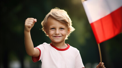 A child showing red and white colors. Colors of Poland Independence Day. Ai generative