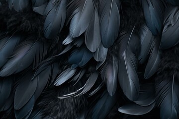 Close-up view of dark feathers as a background. Generative AI