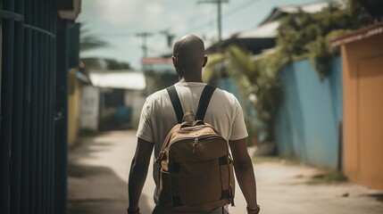 Fictitious university student walks to class in the Dominican Republic AI generative