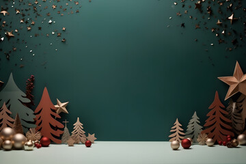 Wallpapers de navidad con motivos navideños, estrellas, abetos, bolas de navidad - obrazy, fototapety, plakaty
