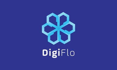 Logo vector blue color flower oriental digital sign design technology corporate symbol