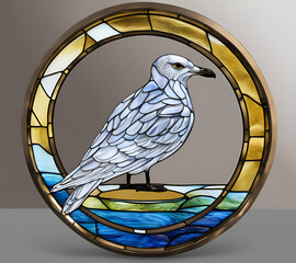 Ring-billed Gull bird, abstract painting in stained glass style