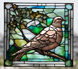 Mourning Dove bird, abstract painting in stained glass style