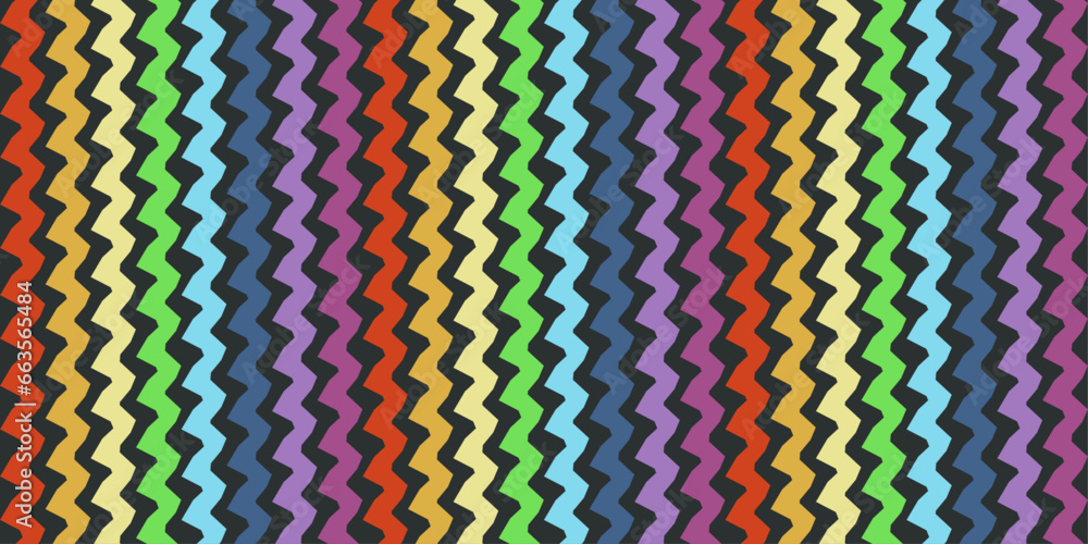 Poster Rainbow zigzag pattern. For print and stylish design, notebooks, pillows.