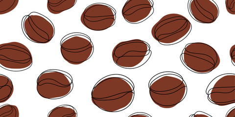 Coffee pattern from beans. Hand drawn coffee beans. Vector brown pattern for coffee shop.