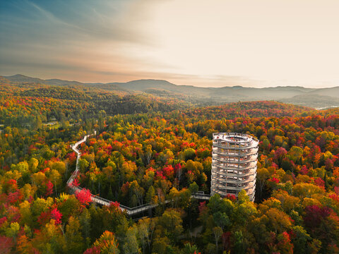 Obsevation tower in mountains autumn quebec