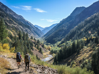 In this image, hikers and backpackers are showcased on a long-distance trail, impressive nature surrounds them.